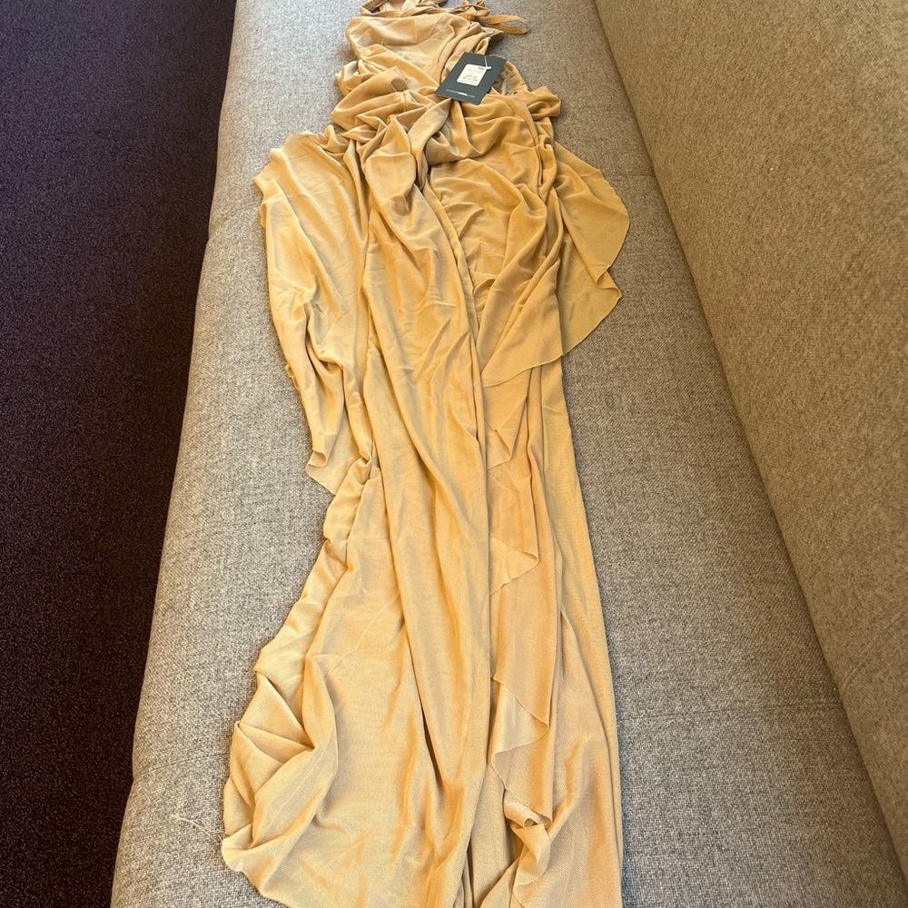 NWT - Fashion Nova - Sunshine See Through Cover Up Jumpsuit - Mocha - Size XS